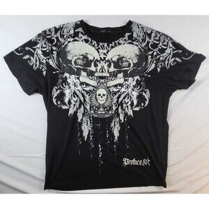 Romwe Mens XL Black Skull Demon Black Grunge Skater EMO Y2K Graphic Tshirt